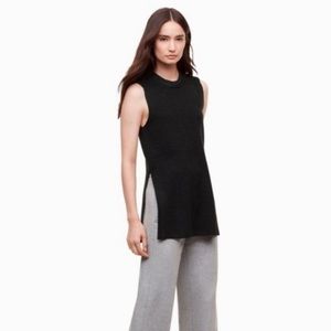 Aritzia Wilfred Black Sleeveless Ribbed Knit Tunic Sweater Size XXS Side Slits